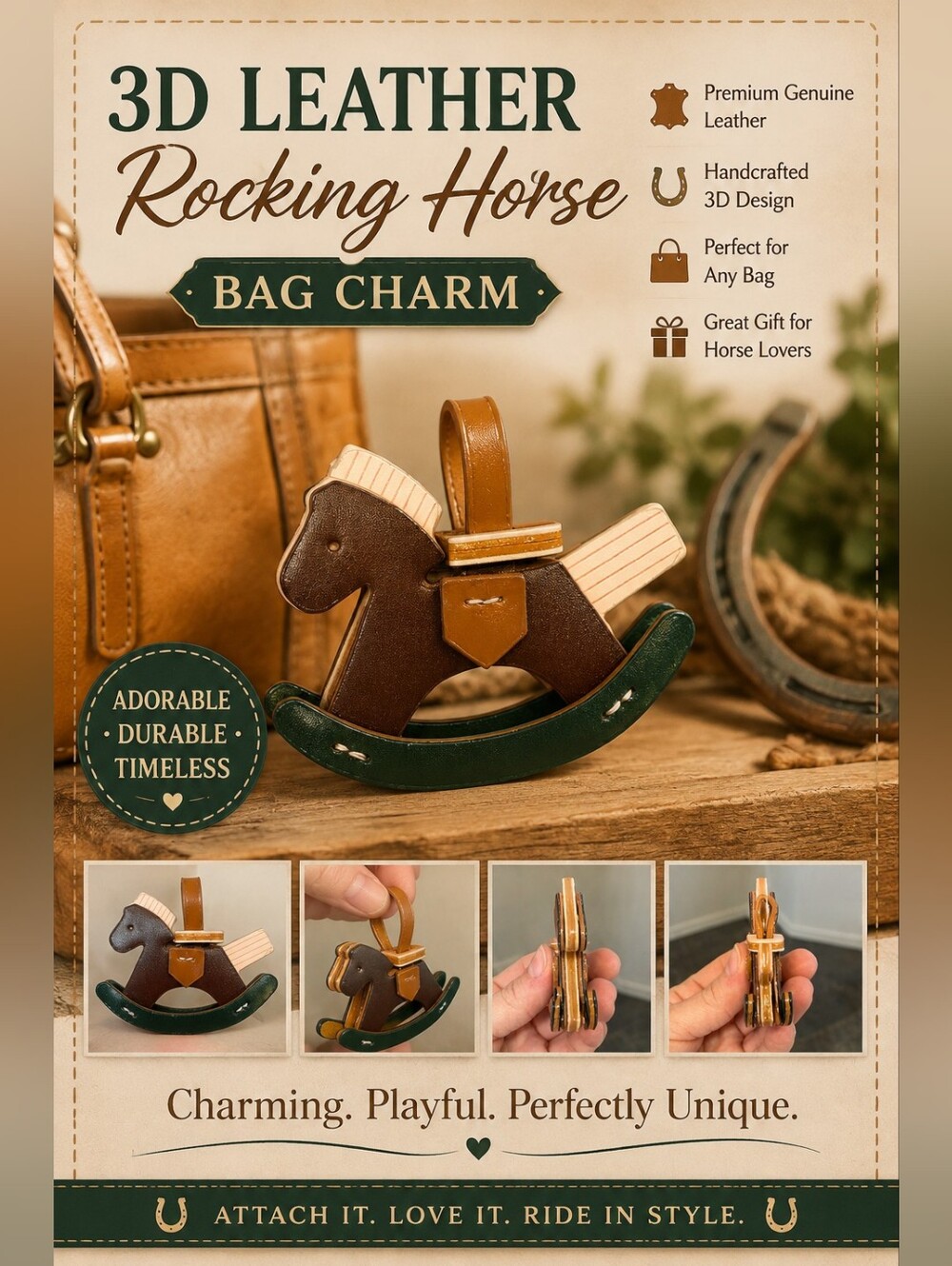 3D Leather Rocking Horse Bag Charm